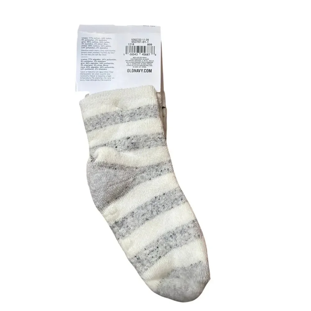 Old Navy Baby Crew Socks 3 Pack Elephant Gray & Cream Size 12-18 Months New